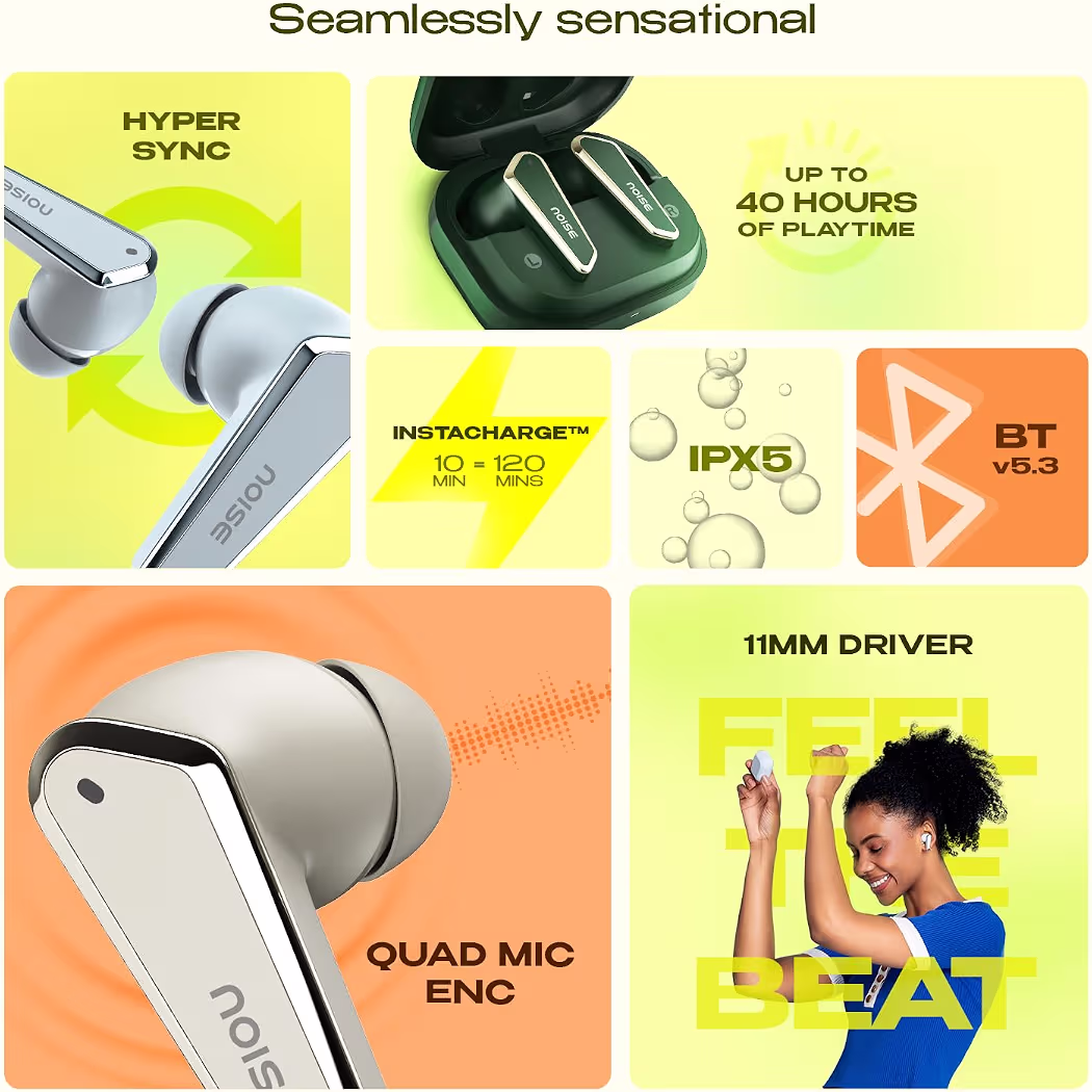 Noise Buds N1 Truly Wireless Earbuds with Chrome Finish, 40H of Playtime, Quad Mic with ENC, Ultra Low Latency Gaming (Up to 40 Ms), Instacharge(10 Min=120 Min), Bluetooth V5.3(Carbon Black)