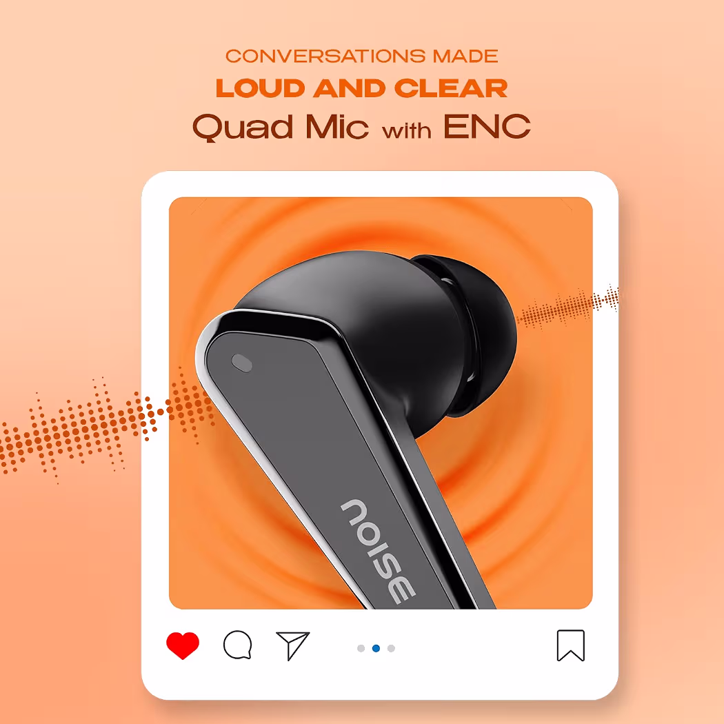 Noise Buds N1 Truly Wireless Earbuds with Chrome Finish, 40H of Playtime, Quad Mic with ENC, Ultra Low Latency Gaming (Up to 40 Ms), Instacharge(10 Min=120 Min), Bluetooth V5.3(Carbon Black)