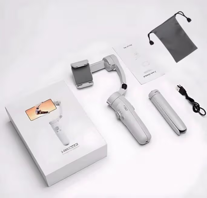 M1 3-Axis Smartphone Stabilizer Gimbal, White, Foldable Design, Portable Video Recording