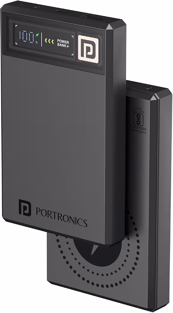 Portronics Luxcell MagClick 10k 10000 mAh 15W Magnetic Wireless Fast Charging Power Bank Premium Finish, 22.5 Wired Output Compatible with iPhone 12 & Above,Type C Smartphones,Tablets(Dark Grey)