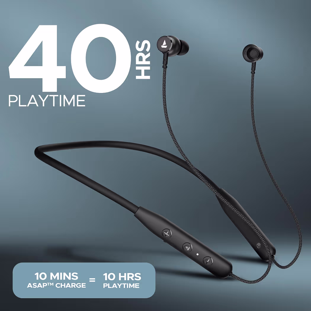 boAt Rockerz 110 Wireless Neckband with Up to 40 hrs Playtime, Dual Device Pairing, ENx Tech, Beast Mode, ASAP Charging, BTv5.3,IPX5,Type-C Interface & Magnetic Power Buds(Active Black)