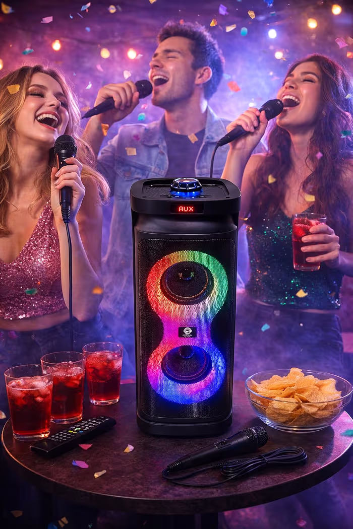 Bluetooth Tower Speaker with Microphone, Portable Karaoke Party System with RGB LED Lights, USB MicroSD AUX FM Support, 50W Heavy Bass 51% off
