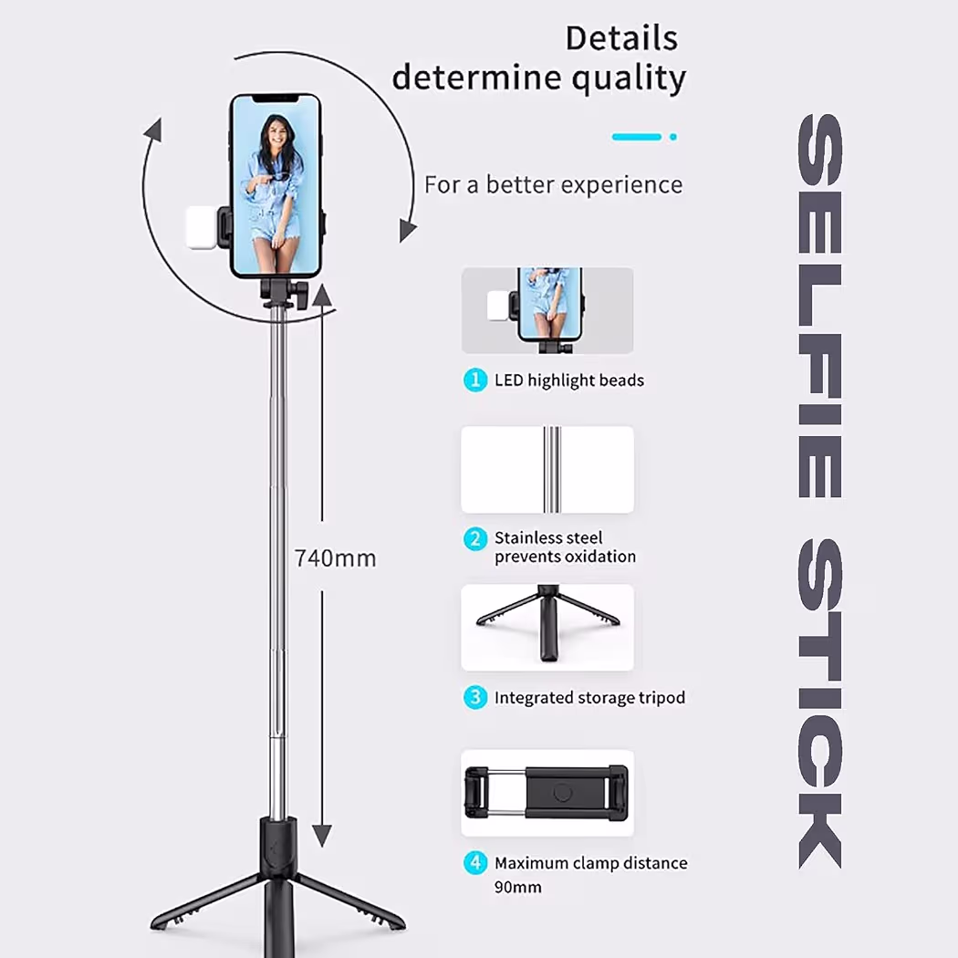 KWICKCLICK RS1 Bluetooth Selfie Stick with Wireless Remote & Tripod Stand | Extendable 3-in-1 Selfie Pole & Foldable Phone Holder for iPhone & Android | Lightweight Portable Vlogging Kit for Travel