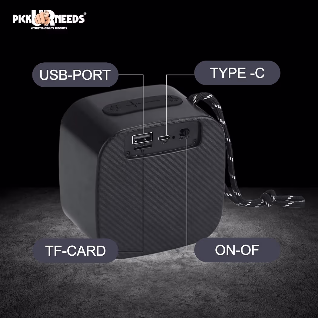 Pick Ur Needs Wireless Rechargeable Portable Bluetooth Speaker | Water Proof | Splash Proof | Premium Speaker Compatible with All Mobile Phone (Black)