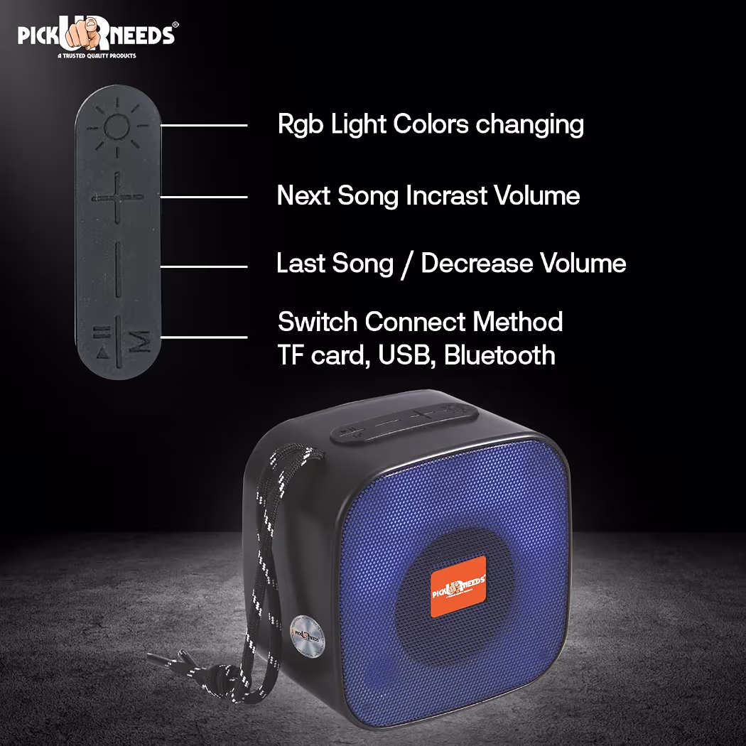 Pick Ur Needs Wireless Rechargeable Portable Bluetooth Speaker | Water Proof | Splash Proof | Premium Speaker Compatible with All Mobile Phone (Black)