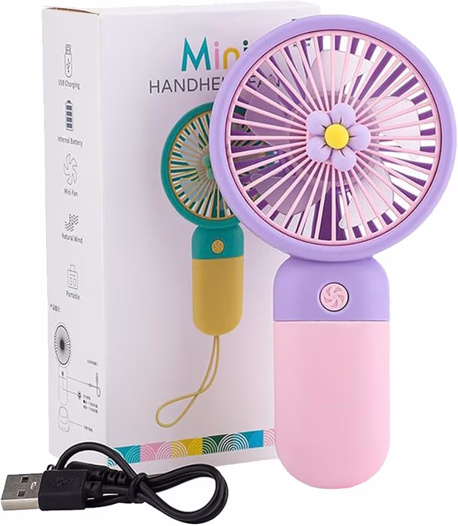 TYROCX Premium Pastel Mini Handheld Fan | USB Rechargeable Portable Personal Cooling Fan with Cute Daisy Design | 3-Speed Desktop & Travel Fan (Multicolor)