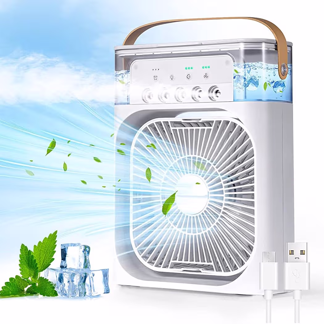 Portable Air Cooler Fan with 7-Color LED Light | USB Personal Air Cooler | Adjustable Wind Speed & 60° Oscillation | Portable Air Cooler for Home, Office & Travel