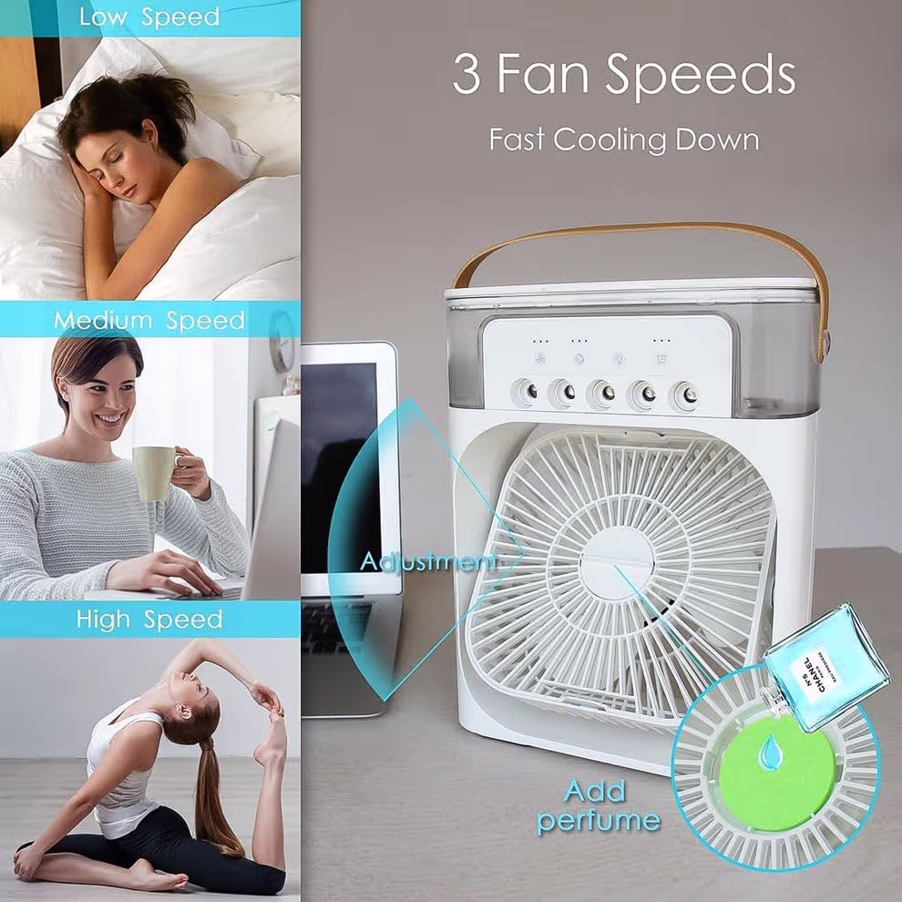 Portable Air Cooler Fan with 7-Color LED Light | USB Personal Air Cooler | Adjustable Wind Speed & 60° Oscillation | Portable Air Cooler for Home, Office & Travel