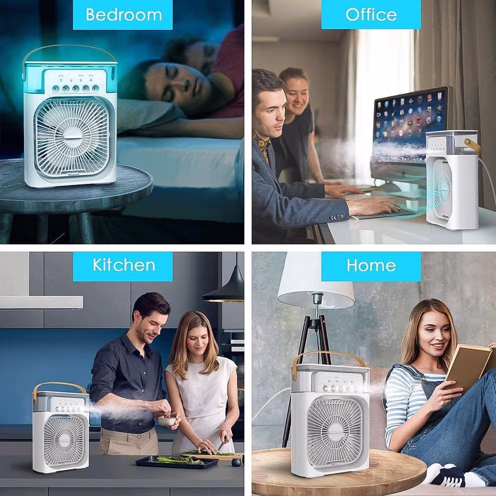 Portable Air Cooler Fan with 7-Color LED Light | USB Personal Air Cooler | Adjustable Wind Speed & 60° Oscillation | Portable Air Cooler for Home, Office & Travel