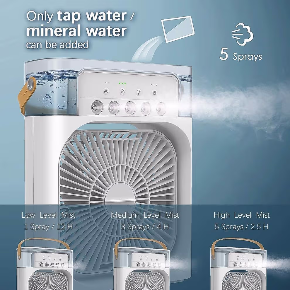 Portable Air Cooler Fan with 7-Color LED Light | USB Personal Air Cooler | Adjustable Wind Speed & 60° Oscillation | Portable Air Cooler for Home, Office & Travel