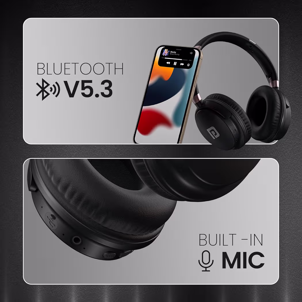 Portronics Muffs M3 Over Ear Headphones with ANC Enabled, Upto 40 Hours Playtime, in-Built Mic, 40mm Driver, Powerful Bass, Soft Ear Cushion, BT 5.3V, AUX in, Foldable Design, Type C Fast Charging