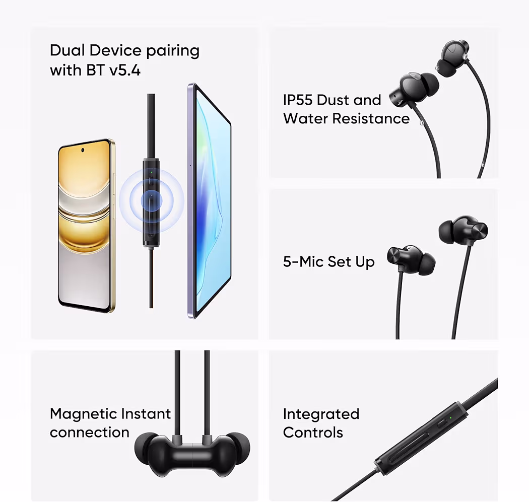 realme Buds Wireless 5 Lite in Ear Bluetooth Neckband with 12.4 mm Dynamic Bass Boost Driver,Upto 35 Hours Playback,45ms Low Latency,IP55 Dust & Water Resistant, Bluetooth V5.4 (Haze Blue)