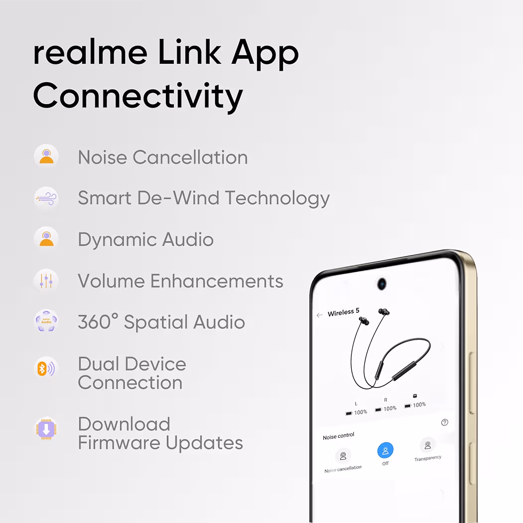 realme Buds Wireless 5 Lite in Ear Bluetooth Neckband with 12.4 mm Dynamic Bass Boost Driver,Upto 35 Hours Playback,45ms Low Latency,IP55 Dust & Water Resistant, Bluetooth V5.4 (Haze Blue)