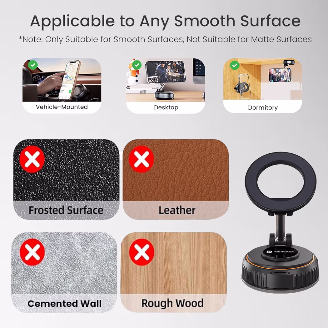 Y Magnetic Vacuum Suction Mobile Holder, Multiple Angle Adjustment, Retractable, Strong Magnetic Attachment, Compatible with iPhone & Android Phone for Car, Desk, Mirror, Glass(Black)