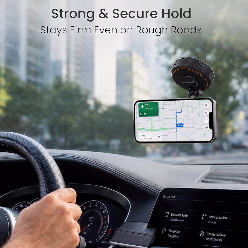 Y Magnetic Vacuum Suction Mobile Holder, Multiple Angle Adjustment, Retractable, Strong Magnetic Attachment, Compatible with iPhone & Android Phone for Car, Desk, Mirror, Glass(Black)