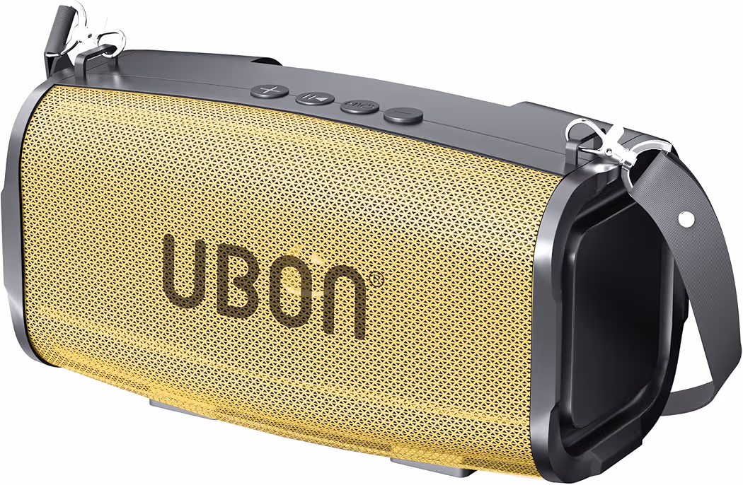 UBON Sultan SP-47 Bluetooth Speaker with 10W RMS Stereo Sound, Water Resistance, Up to 10H Total Playtime, Multi-Compatibility Modes and Fast Charging (Gold) 10W RMS Stereo Sound, Water Resistance, Up to 10H Total Playtime, Multi-Compatibility Modes, Fast Charging