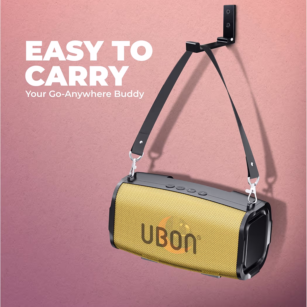 UBON Sultan SP-47 Bluetooth Speaker with 10W RMS Stereo Sound, Water Resistance, Up to 10H Total Playtime, Multi-Compatibility Modes and Fast Charging (Gold) 10W RMS Stereo Sound, Water Resistance, Up to 10H Total Playtime, Multi-Compatibility Modes, Fast Charging