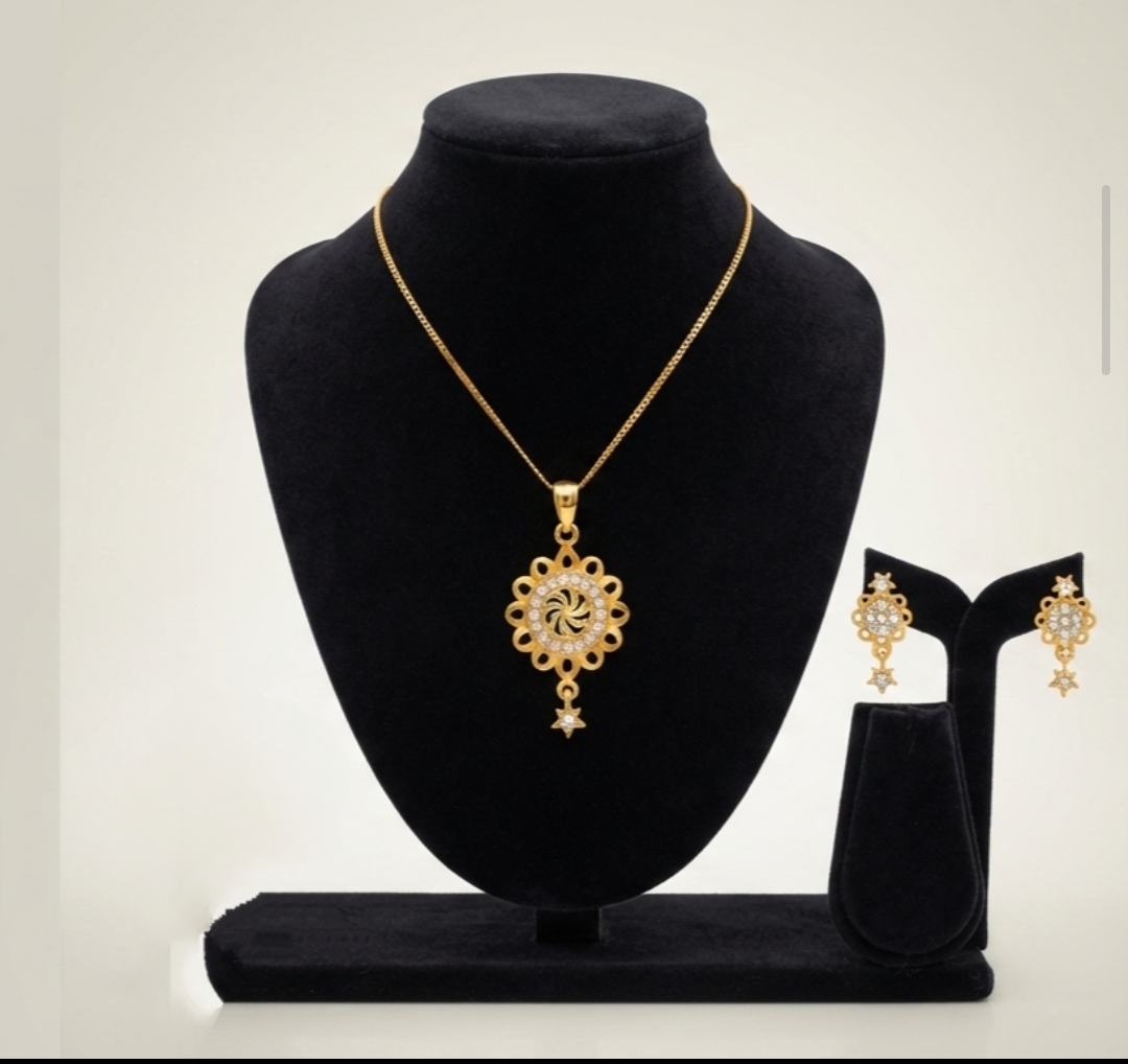 QGold-Plated Circular Pendant and Earring Set