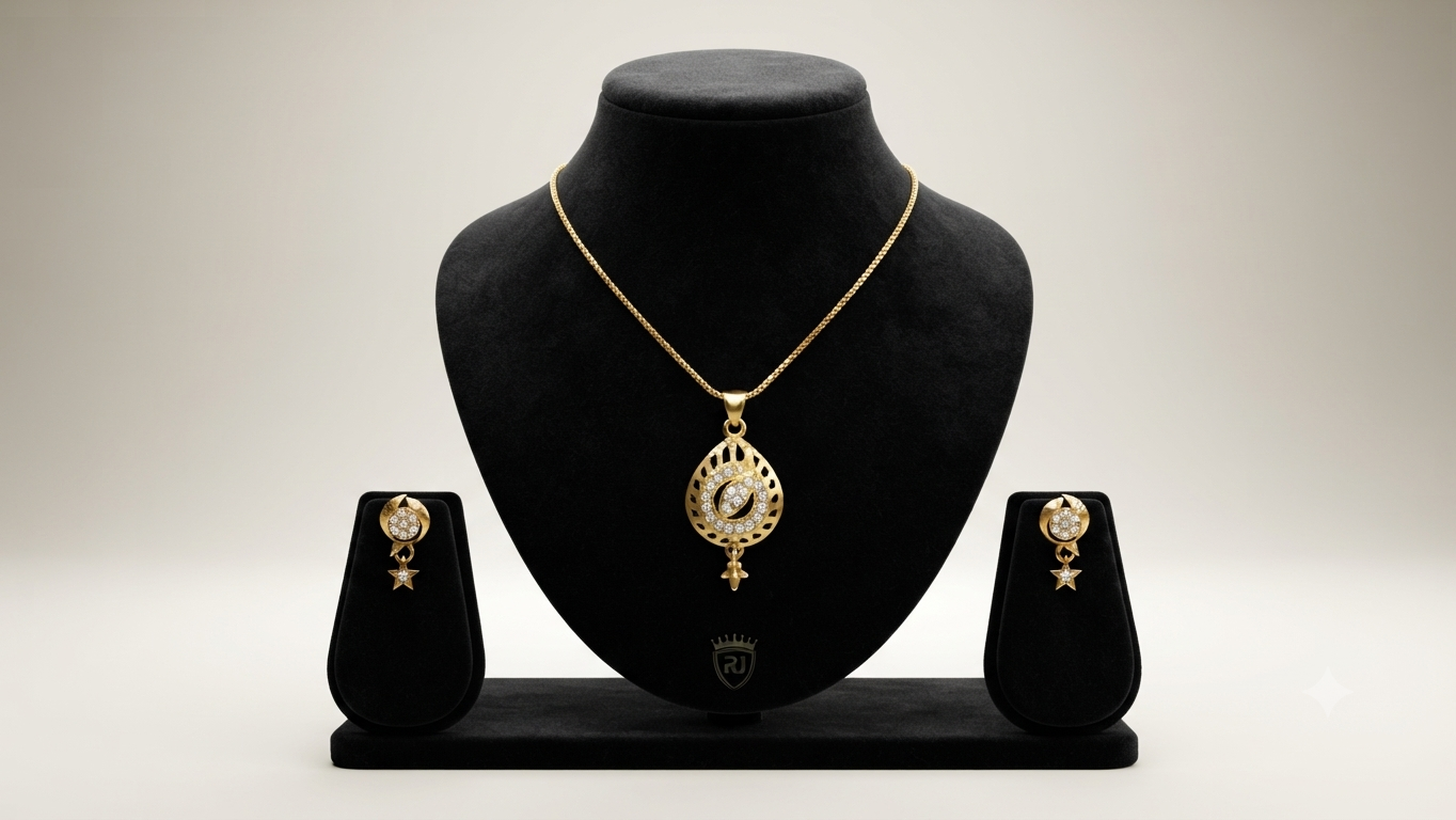 Gold-Plated Teardrop Pendant and Earring Set