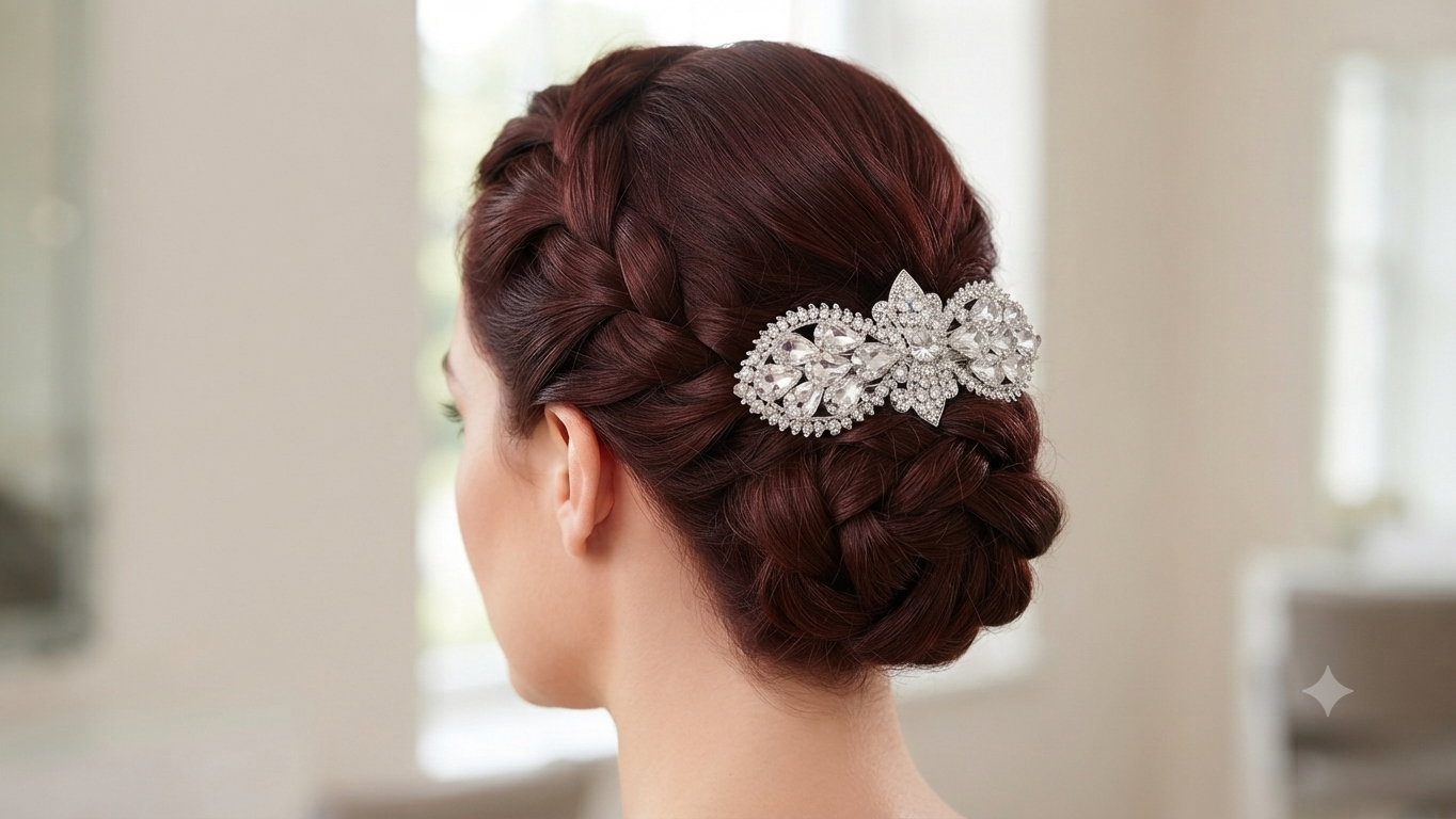 Silver Floral Rhinestone Barrette