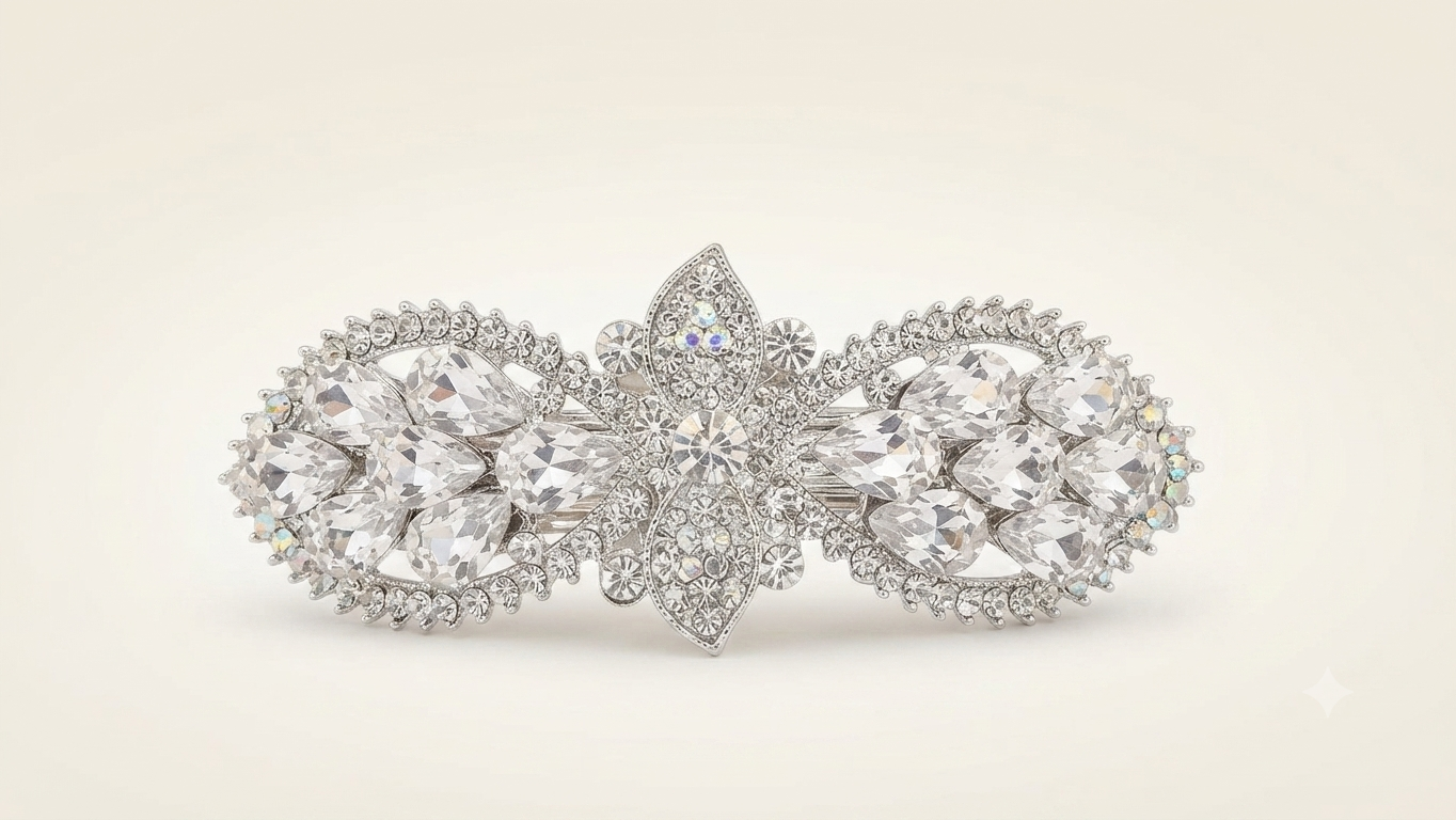 Silver Floral Rhinestone Barrette