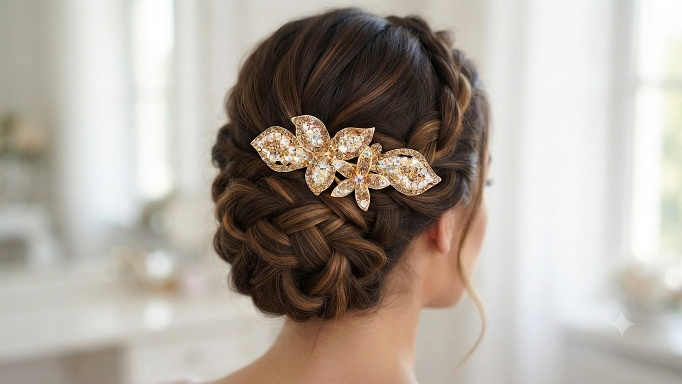 Gold Leaf and Flower Hair Accessory.