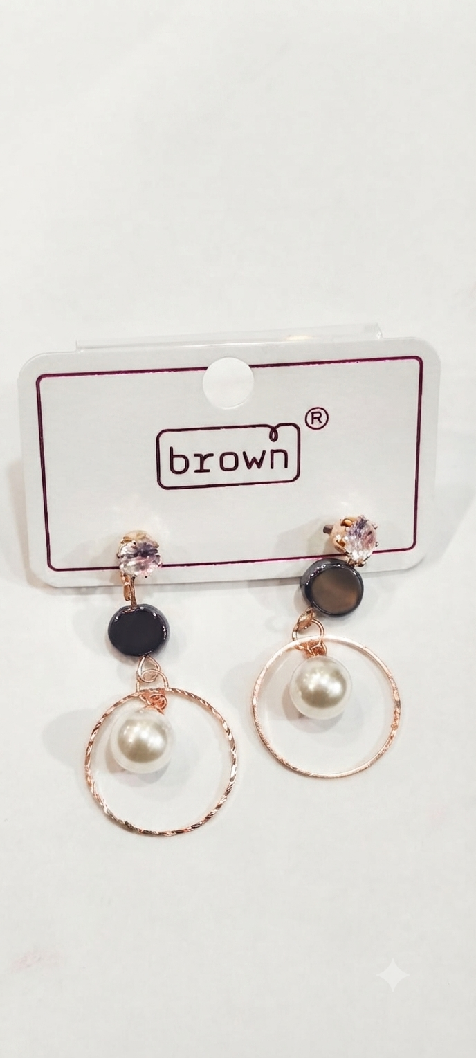 Rose Gold Pearl & Black Disc Dangle