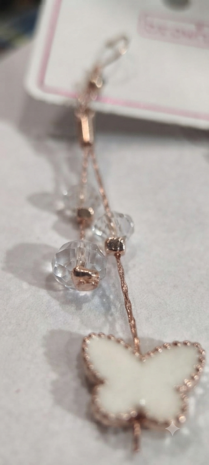 Rose Gold Butterfly & Crystal Dangle
