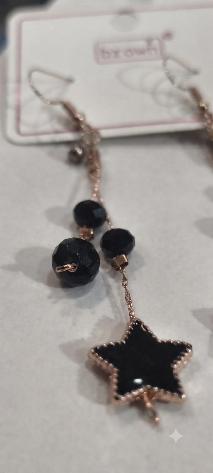 Rose Gold Black Star & Bead Dangle
