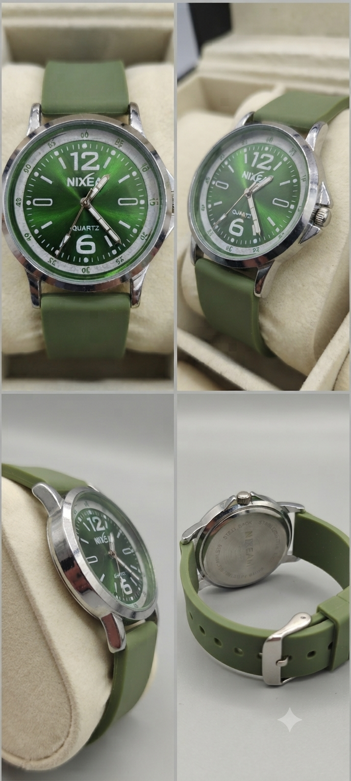 NIXEAM Green Sunburst Dial Quartz Watch