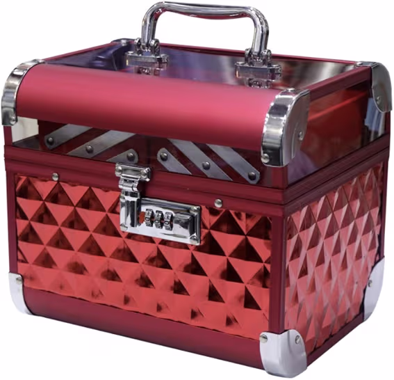 Adson Professional Beauty Makeup Cosmetic Vanity Case with Unbreakable Glass (Daimond Cut Cherry Colour)