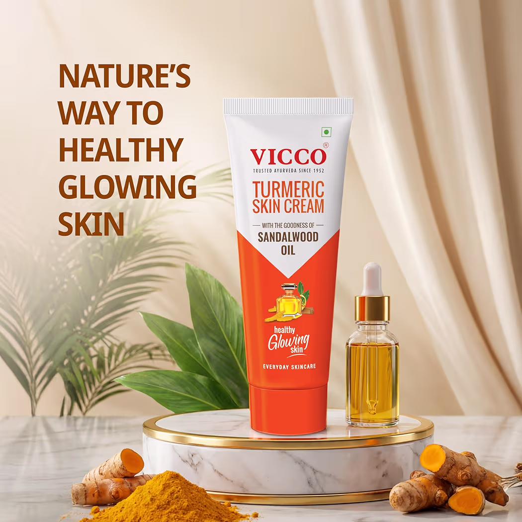 Vicco Turmeric Skin Cream | With Turmeric & Sandalwood Oil for Glowing Skin I Acne Control & Natural Glow I Trusted Ayurvedic Care for Long-Lasting Healthy Skin |