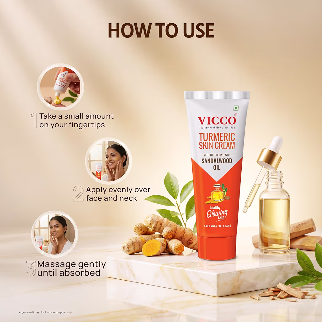 Vicco Turmeric Skin Cream | With Turmeric & Sandalwood Oil for Glowing Skin I Acne Control & Natural Glow I Trusted Ayurvedic Care for Long-Lasting Healthy Skin |