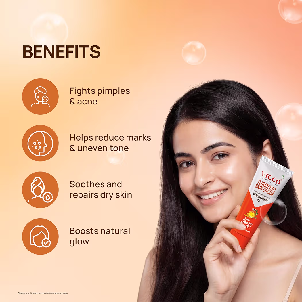 Vicco Turmeric Skin Cream | With Turmeric & Sandalwood Oil for Glowing Skin I Acne Control & Natural Glow I Trusted Ayurvedic Care for Long-Lasting Healthy Skin |