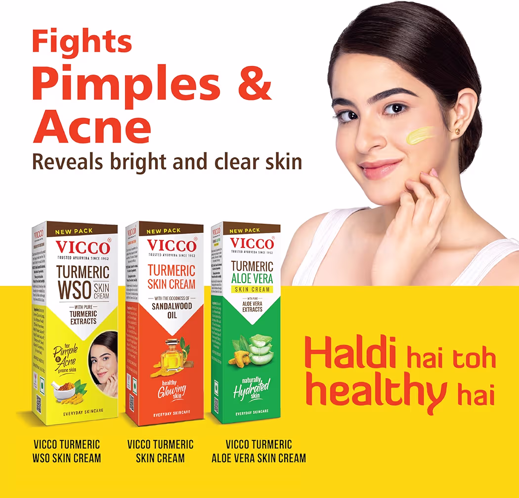 Vicco Turmeric Skin Cream | With Turmeric & Sandalwood Oil for Glowing Skin I Acne Control & Natural Glow I Trusted Ayurvedic Care for Long-Lasting Healthy Skin |