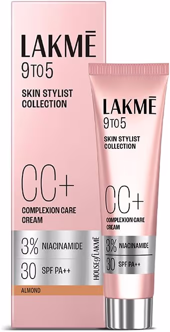 Lakme 9 to 5 CC Cream Almond with 3% Niacinamide Complex SPF30 PA++ | 90% lightweight moisturizing cream for Care & 10% Foundation for Care |Conceals Dark Spots| Brightens Skin |30 gLakme 9 to 5 CC Cream Almond with 3% Niacinamide Complex SPF30 PA++ | 90% lightweight moisturizing cr