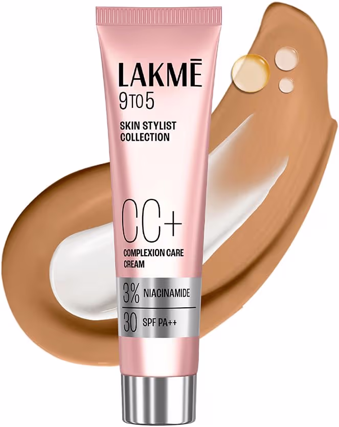 Lakme 9 to 5 CC Cream Almond with 3% Niacinamide Complex SPF30 PA++ | 90% lightweight moisturizing cream for Care & 10% Foundation for Care |Conceals Dark Spots| Brightens Skin |30 gLakme 9 to 5 CC Cream Almond with 3% Niacinamide Complex SPF30 PA++ | 90% lightweight moisturizing cr