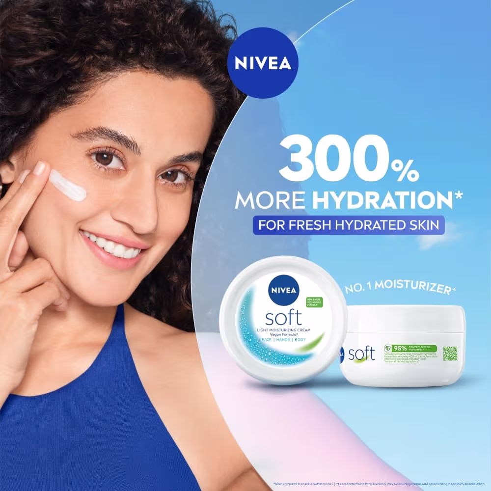 NIVEA Soft Moisturizing Cream, Lightweight Non-Sticky Daily Moisturizer with 72Hr Hydration, Vitamin E & Jojoba Oil | Hydrating Face, Body & Hand Cream for Dry to Normal Skin | Soft Glowing Skin