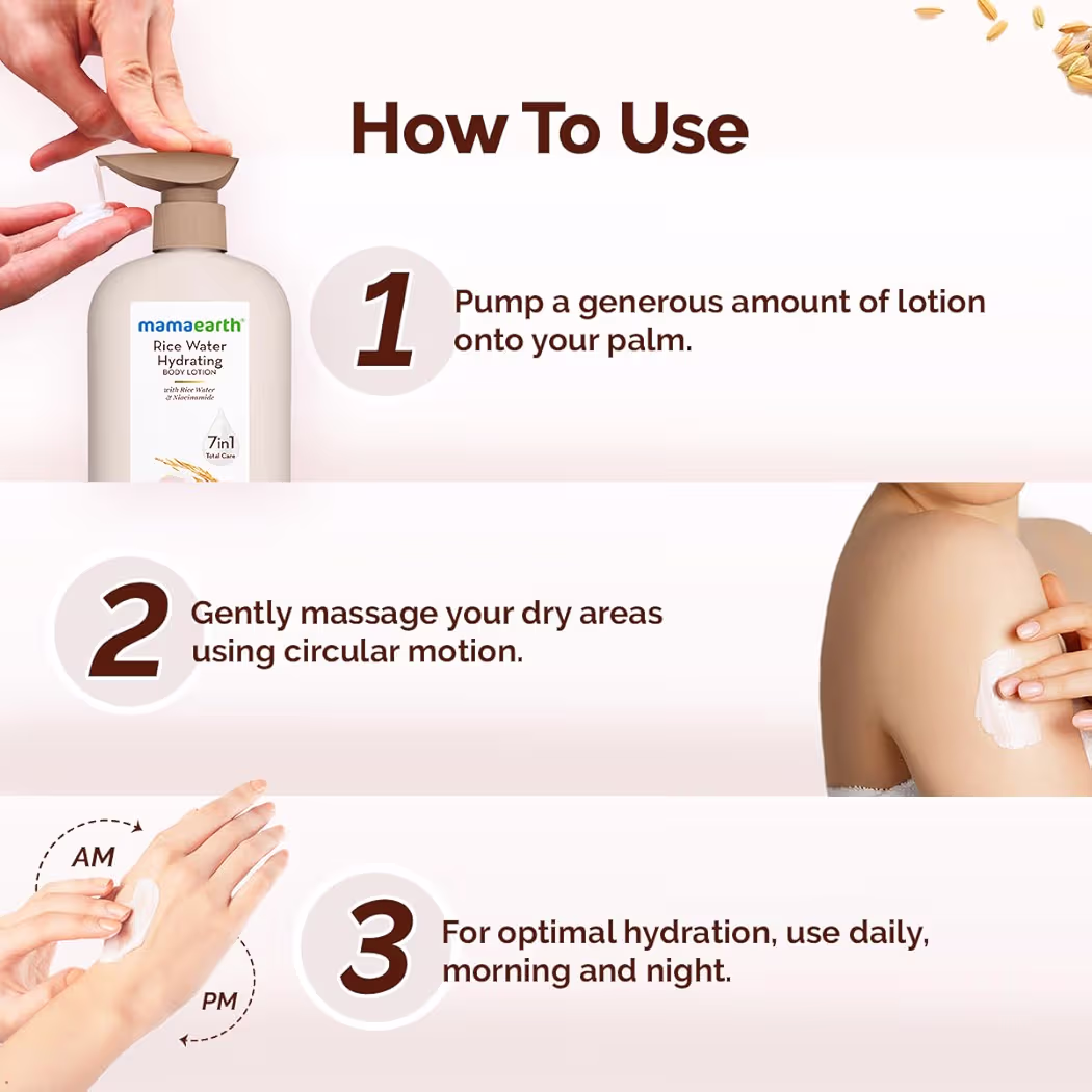 Mamaearth Rice Water Hydrating Body Lotion with Rice Water & Niacinamide for Dewy Glass Skin 400ml | 48H Moisturization | Nourishes Skin | 7in1 Total Care | 100% Natural Butter | Non Greasy Smooth 50% off