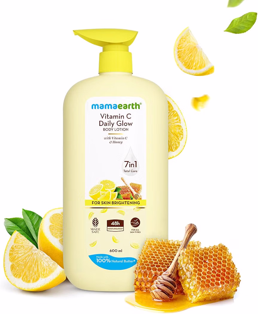 Mamaearth Vitamin C Daily Glow Body Lotion with Vitamin C & Honey for Skin Brightening - 400 ml 48 Hrs Long-lasting Moisturization | Brightens Your Skin Daily | 7-in-1 Total Care For Dry Skin | Made Safe Approved