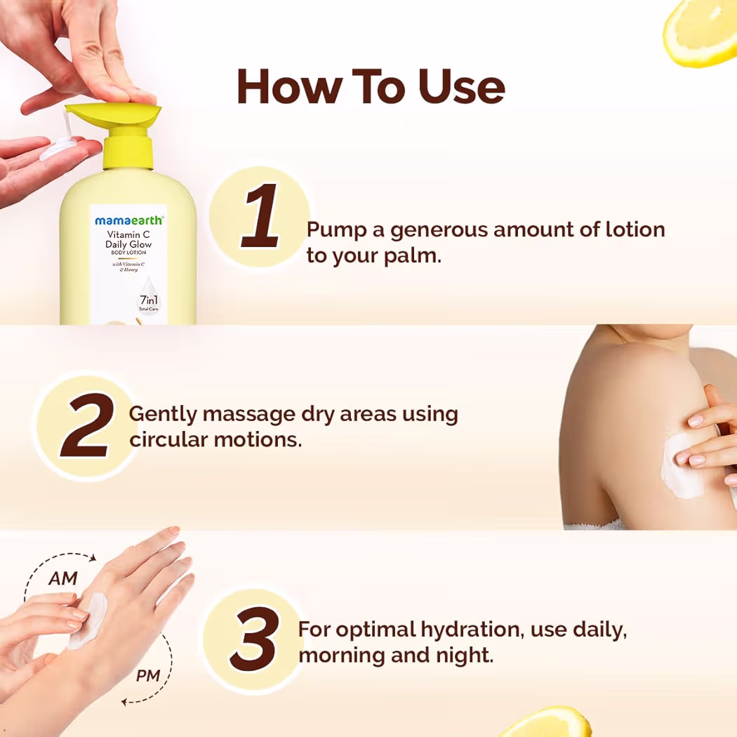 Mamaearth Vitamin C Daily Glow Body Lotion with Vitamin C & Honey for Skin Brightening - 400 ml 48 Hrs Long-lasting Moisturization | Brightens Your Skin Daily | 7-in-1 Total Care For Dry Skin | Made Safe Approved