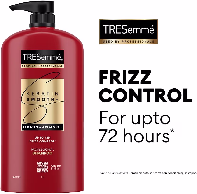 TRESemmé Keratin Smooth+ Shampoo 1000ml | 72H Frizz Control with Keratin Protein & Argan Oil | Paraben Free Smoothening Shampoo for Dry & Frizzy Hair