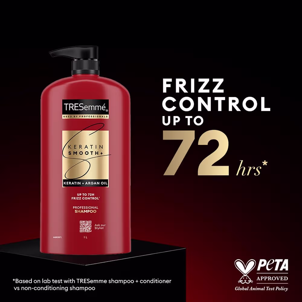 TRESemmé Keratin Smooth+ Shampoo 1000ml | 72H Frizz Control with Keratin Protein & Argan Oil | Paraben Free Smoothening Shampoo for Dry & Frizzy Hair