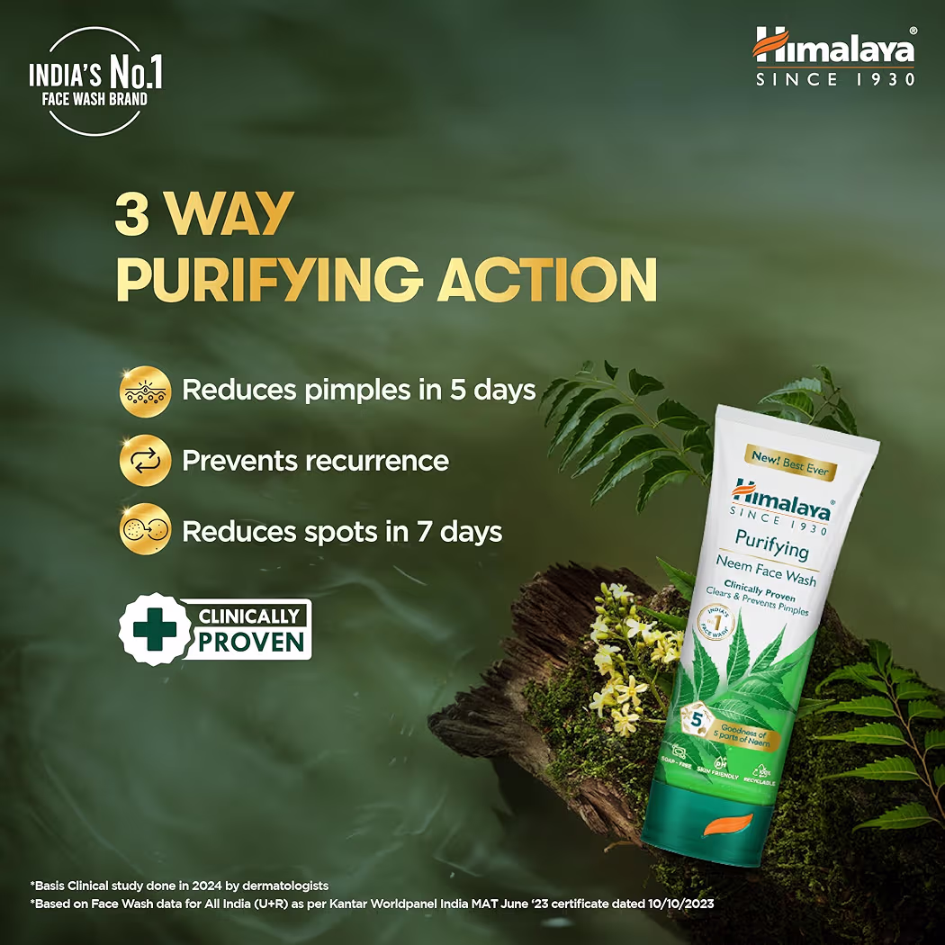 Himalaya Purifying Neem Face Wash|Clears and Prevents Pimples & Acne|Made with 5 parts of Neem|New & Best Ever clinically Proven formula|Gently Cleanses|For men and women|50 mlHimalaya Purifying Neem Face Wash|Clears and Prevents Pimples & Acne|Made with 5 parts of Neem|New & Bes…