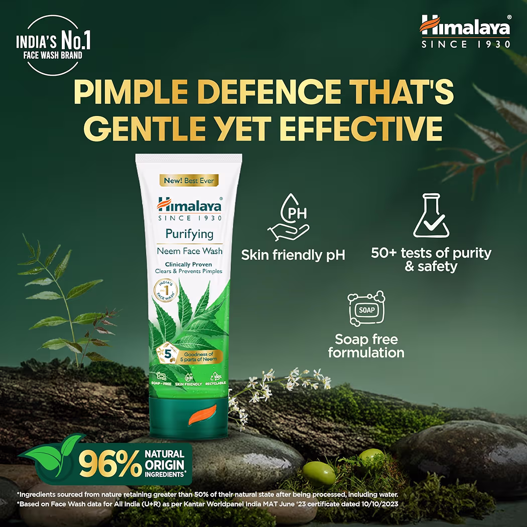 Himalaya Purifying Neem Face Wash|Clears and Prevents Pimples & Acne|Made with 5 parts of Neem|New & Best Ever clinically Proven formula|Gently Cleanses|For men and women|50 mlHimalaya Purifying Neem Face Wash|Clears and Prevents Pimples & Acne|Made with 5 parts of Neem|New & Bes…