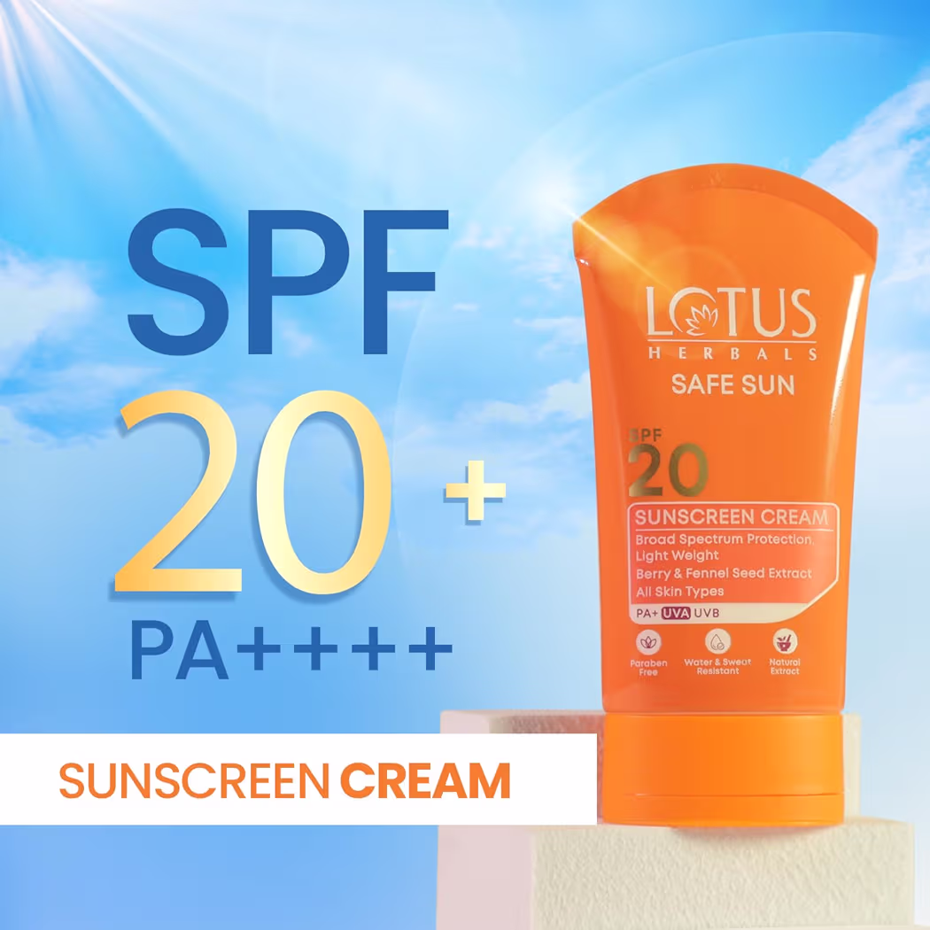 Lotus Herbals Safe Sun Sunscreen Cream - Breezy Berry SPF 20 PA+| Sweat & Waterproof, Non-Greasy| Berry extract| | All skin types