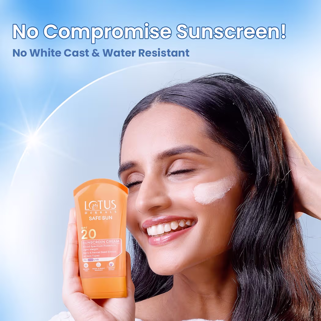 Lotus Herbals Safe Sun Sunscreen Cream - Breezy Berry SPF 20 PA+| Sweat & Waterproof, Non-Greasy| Berry extract| | All skin types