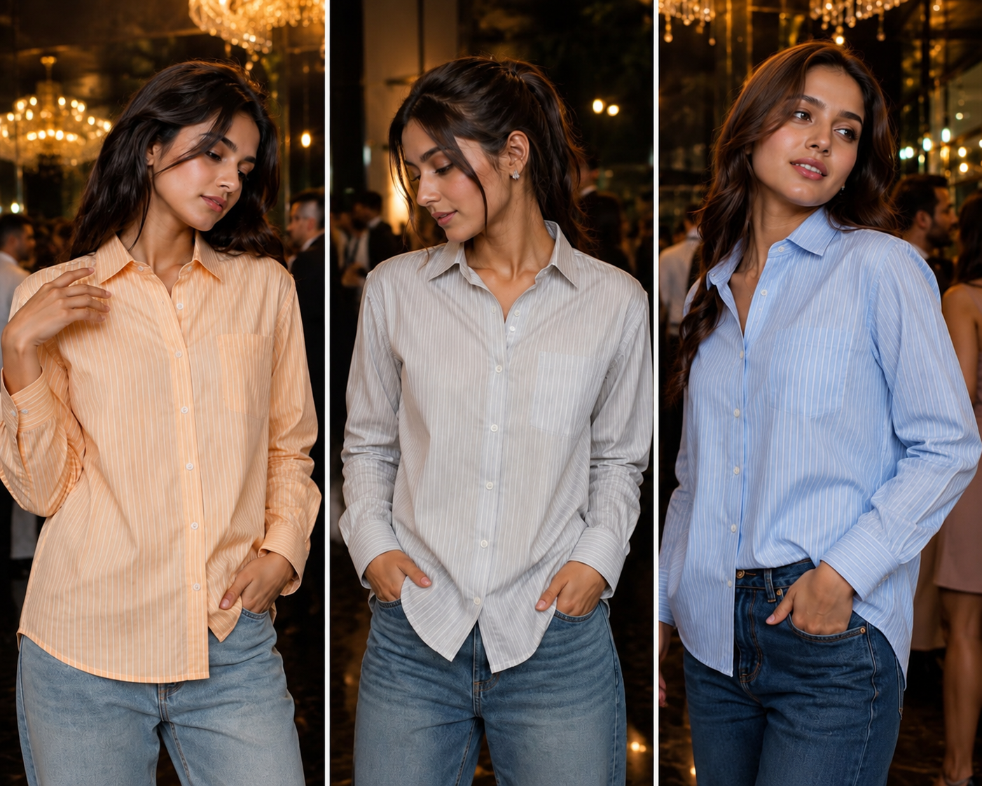 Women's Peach Pinstripe Casual Cotton Shirt