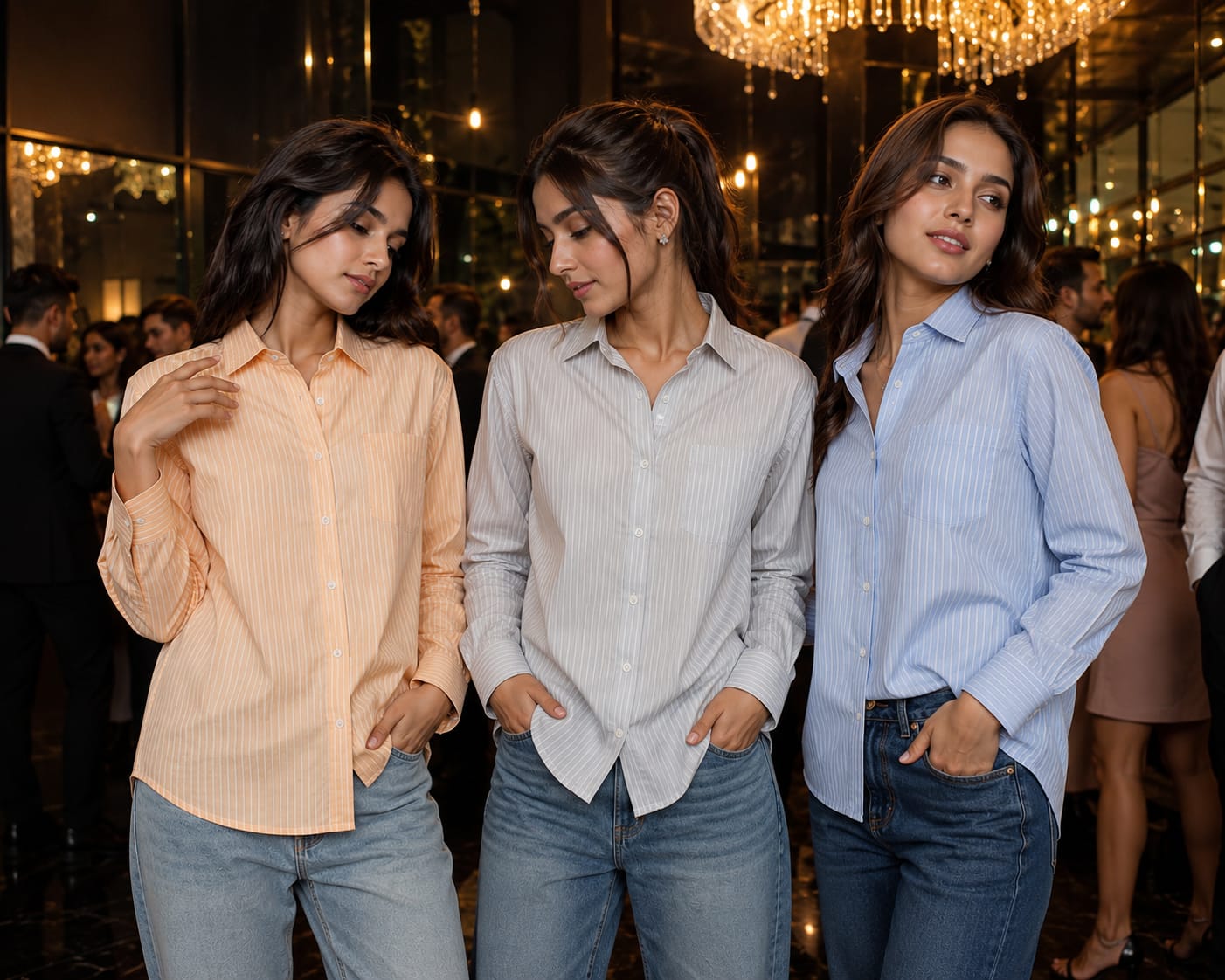 Women's Peach Pinstripe Casual Cotton Shirt