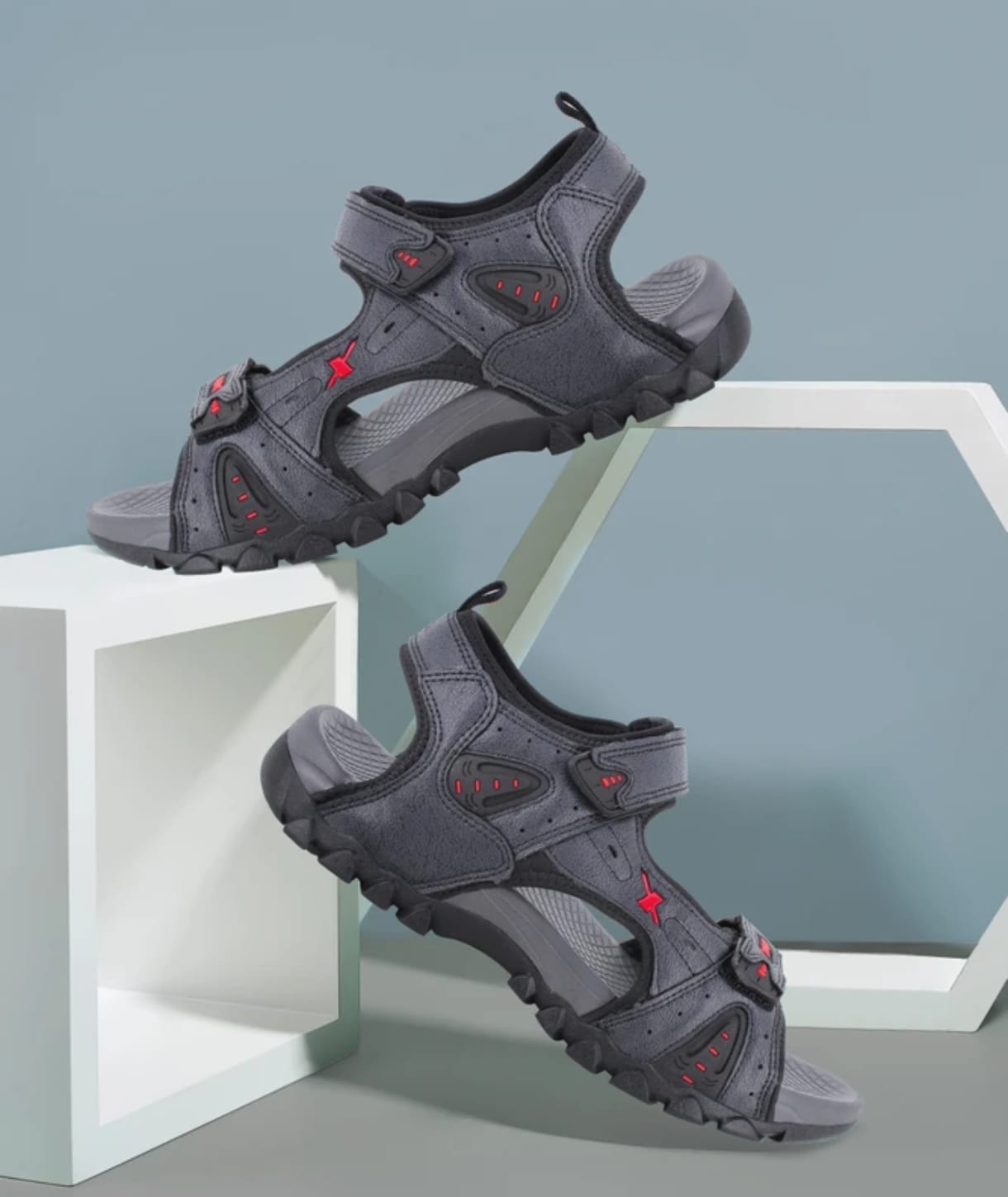 Sparx Men's Dark Grey & Red Rugged Sports Floater Sandals